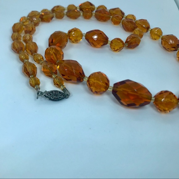 Vintage 20s Amber Color Glass Beaded Necklace - Picture 4 of 8